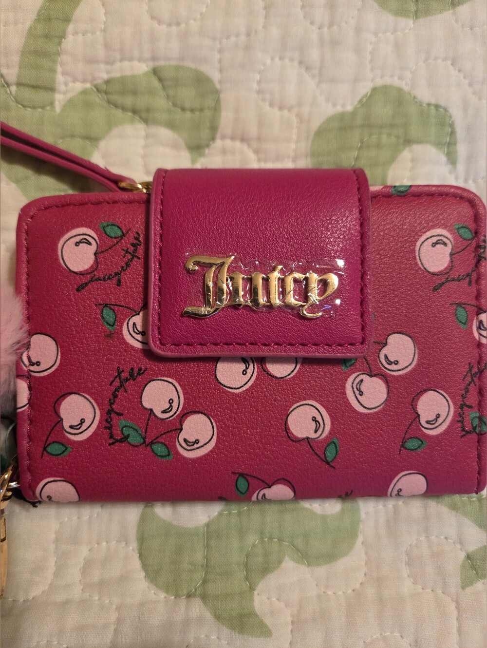 NWT Juicy Couture Cherry Girl Wallet with Pom Pom Heart Logo Charms - Picture 6 of 10